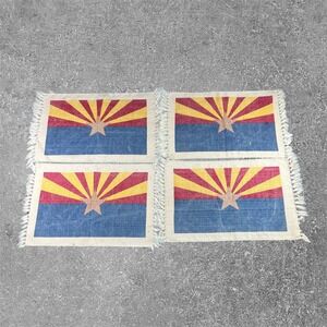 Vintage Arizona State Flag Canvas Woven Placemats Set of 4 Fringed Rustic Decor